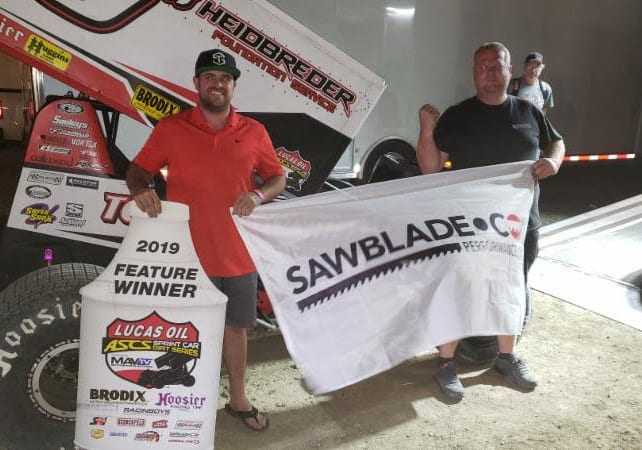 Sam Hafertepe Jr. in victory lane at Big Sky Speedway. (ASCS photo)