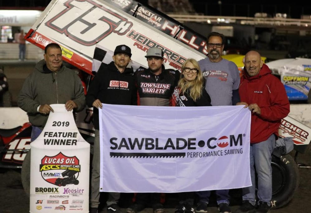 Sam Hafertepe Jr. in victory lane at Devil's Bowl Speedway. (ASCS photo)