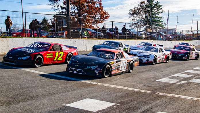 A stout field of Charger cars lined up and ready to race during the Southern Turkey Derby at Franklin County Speedway last November. (Steve Curtiss Photo)