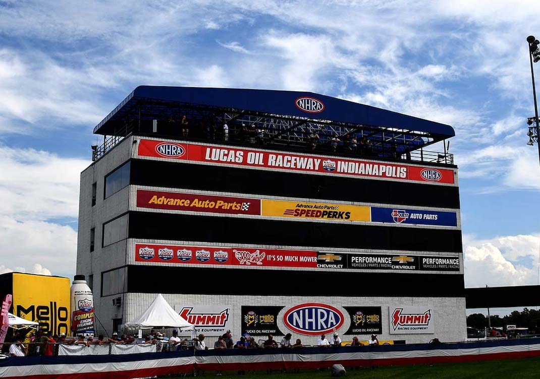 The NHRA Mello Yello Drag Racing Series will run on consecutive weekends in July at Lucas Oil Raceway in Indianapolis. (Kent Steele photo)