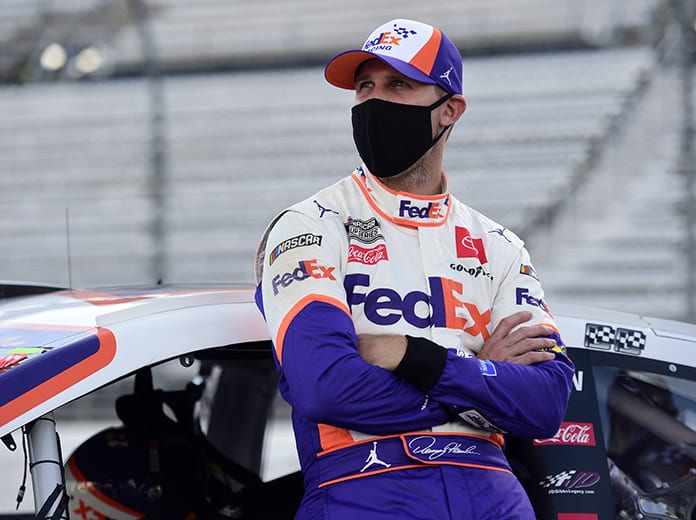 Denny Hamlin will start from the pole during Sunday's Dixie Vodka 400 at Homestead-Miami Speedway. (Jared C. Tilton/Getty Images Photo)