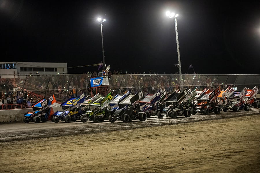 The field for Friday's World of Outlaws NOS Energy Drink Sprint Car Series field prepares to go racing Friday at Tri-State Speedway. (Brad Plant Photo)