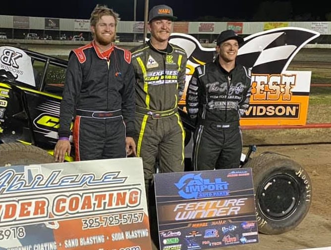 Keith Martin, Landon Simon and Zac Taylor on the ASCS Elite Non-Wing Series podium. (ASCS photo)