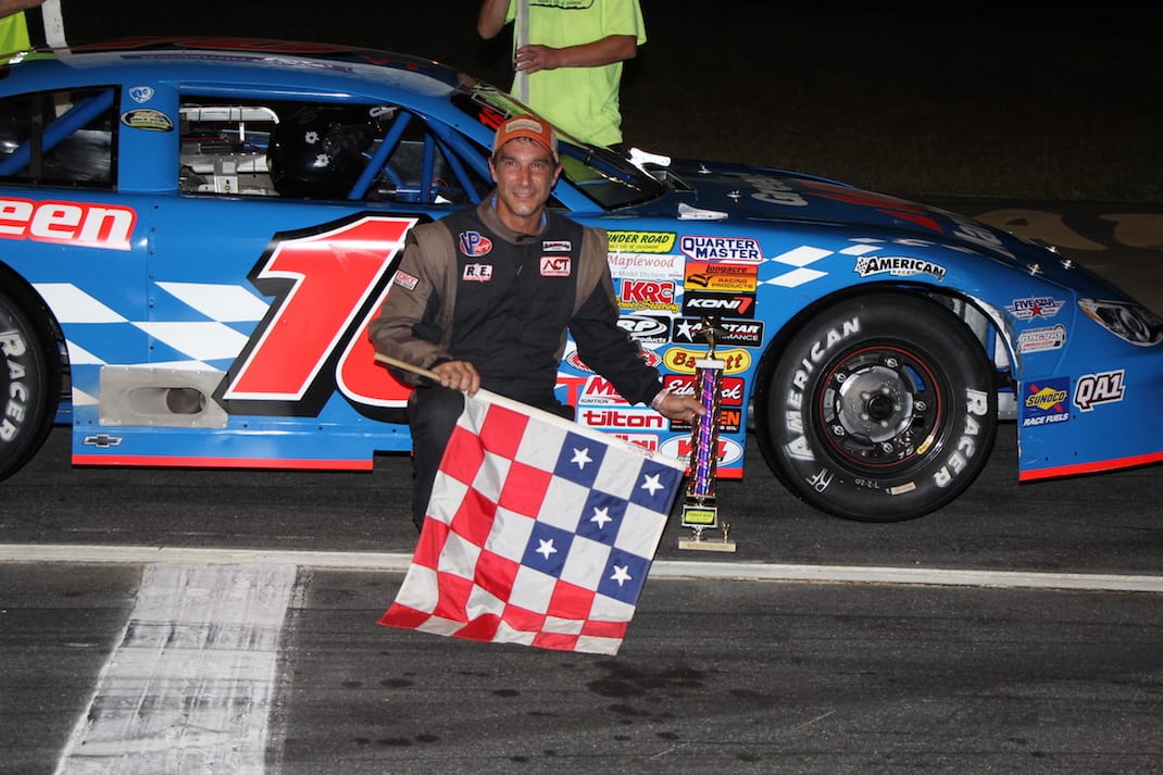 Scott Dragon in victory lane at Thunder Road Int'l Speedbowl. (Alan Ward photo)