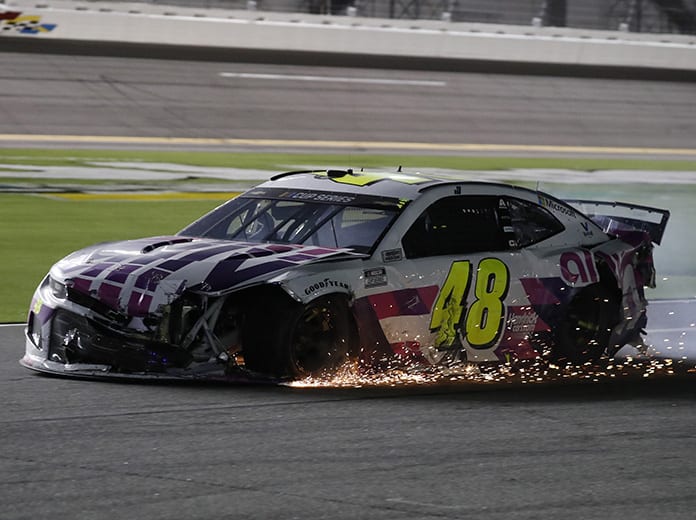 Jimmie Johnson was collected in a crash late in Saturday's Coke Zero Sugar 400 at Daytona Int'l Speedway. (HHP/Harold Hinson Photo)