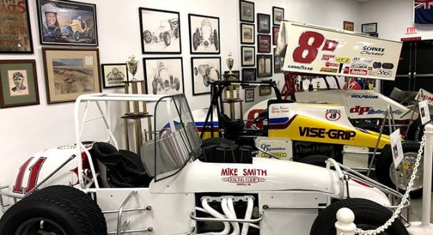 A dozen Knoxville Nationals race winning cars are currently on display at the National Sprint Car Hall of Fame & Museum.