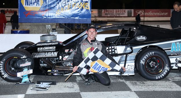 Stephen Kopcik in victory lane Friday at Stafford Motor Speedway.