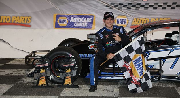 Ronnie Williams in victory lane Friday at Stafford Motor Speedway.