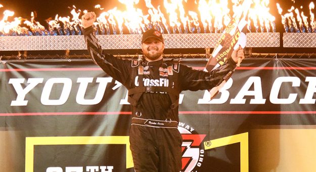 Brandon Overton won the first of two features on night one of the Dirt Late Model Dream on Thursday. (Paul Arch Photo)