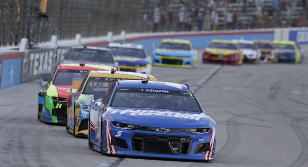 June 13th, 2021 -  Kyle Larson leading during the Allstar Race at Texas Motor Speedway. (HHP/Garry Eller)