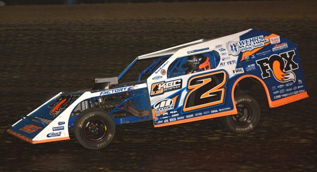 Nick Hoffman on his way to his third straight Summit Racing Equipment Modified Nationals victory Thursday night at Illinois’ Kankakee County Speedway. (Stan Kalwasinski Photo)