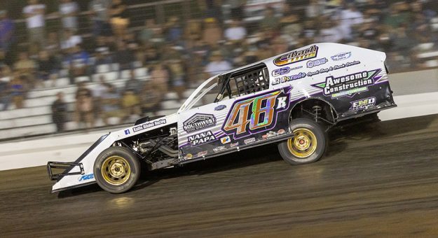 Kollin Hibdon raced to another high profile IMCA Modified feature win at Jamestown Speedway, topping the opening night main event for the Corral Sales Dakota Classic Tour Saturday night. (Tyler Hagen Photo)