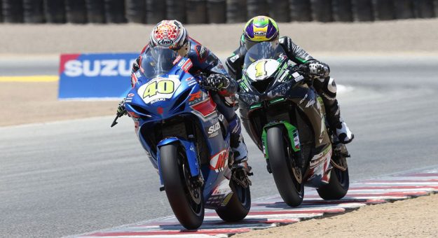 It was Sean Dylan Kelly vs. Richie Escalante in the Supersport race on Saturday at WeatherTech Raceway Laguna Seca. (Brian J. Nelson Photo)