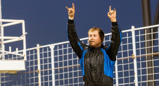 Ethan Dotson saw his success in the Midwest continue with the Sunday night Corral Sales Dakota Classic Tour IMCA Modified checkers at Nodak Speedway. (Tyler Hagen Photo)