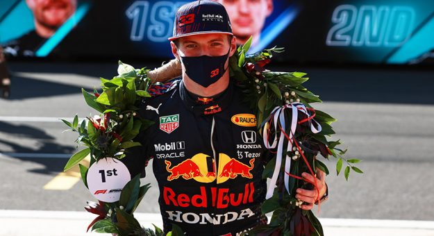 Max Verstappen won the inaugural F-1 Sprint race Saturday at the Silverstone Circuit. (Mark Thompson/Getty Images Photo)