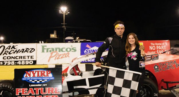 Andy Jankowiak in victory lane Thursday at New York International Raceway Park at Lancaster Speedway & Dragway. (Kristen Ruble Photo)