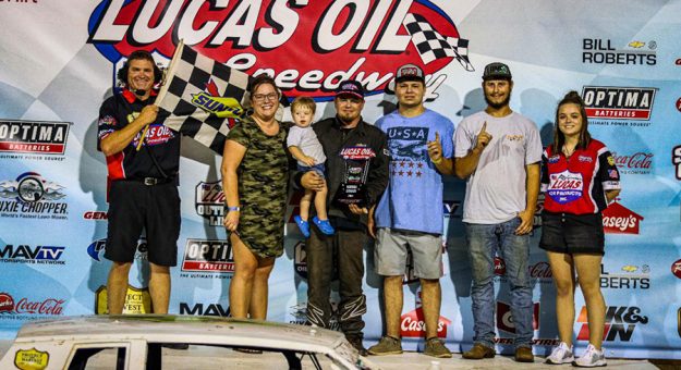 Robert White picked up his first Lucas Oil Speedway O'Reilly Auto Parts USRA Stock Cars feature win, beating runner-up David Hendix to the finish on Saturday night. (GS Stanek Racing Photography)