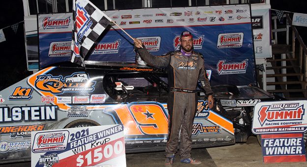 Will Krup in victory lane at Butler Motor Speedway. (Jim Denhamer Photo)