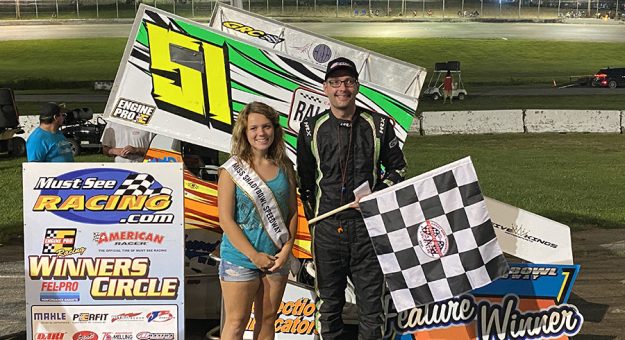 Joshua Sexton in victory lane Saturday at Shady Bowl Speedway. (David Sink Photo)