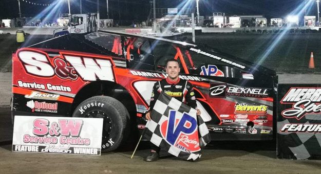 Mat Williamson in victory lane at Merrittville Speedway. (Nitroman Media Photo)