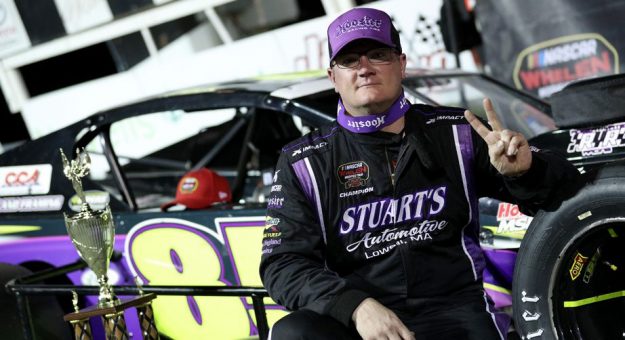 Ron Silk in victory lane Saturday at Oswego Speedway (Bryan Bennett Photo)