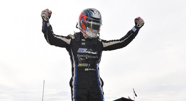 Kiko Porto celebrates after capturing the Cooper Tires USF2000 Championship crown Saturday.