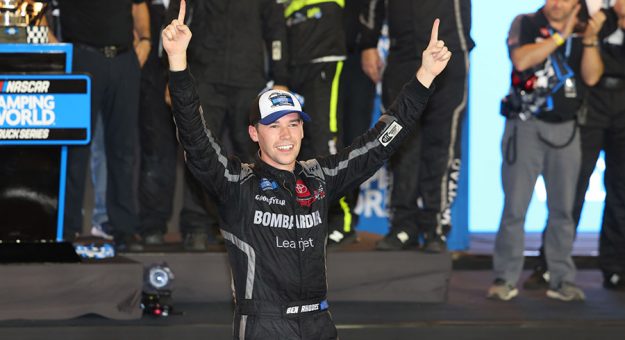 Ben Rhodes celebrates after winning the NASCAR Camping World Truck Series championship Friday at Phoenix Raceway. (Ivan Veldhuizen Photo)