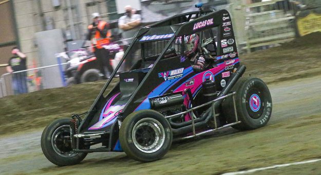 Shannon McQueen in action Wednesday at the Chili Bowl. (Brendon Bauman Photo)