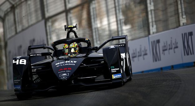 Edoardo Mortara on his way to victory Saturday in Saudi Arabia. (Formula E Photo)