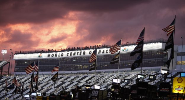 DAYTONA BEACH, FLORIDA - FEBRUARY 15: A general view of the grandstands as the sun sets during practice for the NASCAR Cup Series 64th Annual Daytona 500 at Daytona International Speedway on February 15, 2022 in Daytona Beach, Florida. (Photo by Sean Gardner/Getty Images) | Getty Images