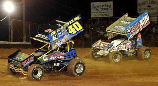 2020 Lernerville Sprints July 31 5 George Hobaugh Aj Flick Battle Hein Brothers Photo.jpg