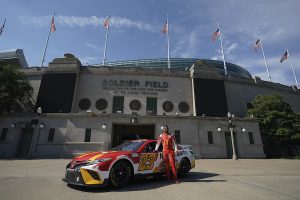 CHICAGO, ILLINOIS - JULY 19: Bubba Wallace poses for a photo at Soldier Field in promotion of the NASCAR Chicago Street Race announcement on July 19, 2022 in Chicago, Illinois. (Photo by Patrick McDermott/Getty Images) | Getty Images