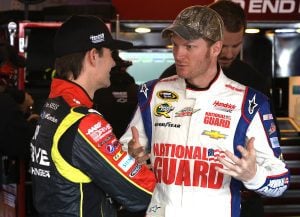 26 October 2013 - Jeff Gordon and Dale Earnhardt Jr. during practice for the Goodies 500 at Martinsville Speedway in Martinsville, VA. (HHP/Christa L Thomas)