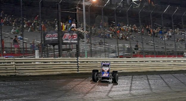 Jake Swanson (21AZ) wins the Avanti Corn Belt Clash at Knoxville Raceway in Knoxville, Iowa, featuring the USAC AMSOILINC National Sprint Cars