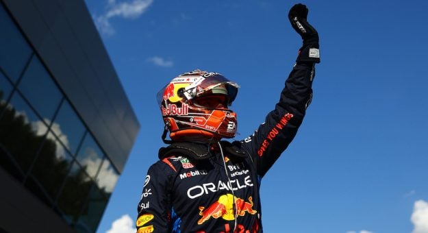 SPIELBERG, AUSTRIA - JUNE 28: Pole position qualifier Max Verstappen of the Netherlands and Oracle Red Bull Racing celebrates in parc ferme during Sprint Qualifying ahead of the F1 Grand Prix of Austria at Red Bull Ring on June 28, 2024 in Spielberg, Austria. (Photo by Mark Thompson/Getty Images) // Getty Images / Red Bull Content Pool // SI202406280758 // Usage for editorial use only // | Getty Images