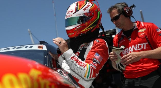 SONOMA, CALIFORNIA - JUNE 07: Justin Allgaier, driver of the #7 BRANDT Partners Chevrolet, enters his carduring practice for the NASCAR Cup Series Toyota/Save Mart 350 at Sonoma Raceway on June 07, 2024 in Sonoma, California. (Photo by Meg Oliphant/Getty Images)